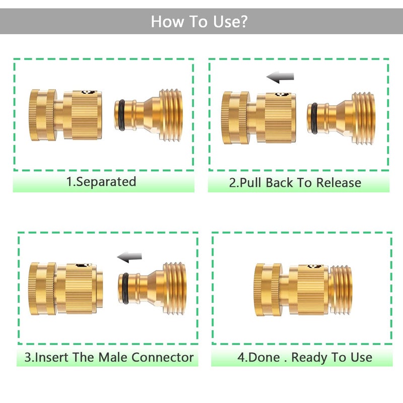 BoArt Garden Hose Quick Connector Set  Solid Brass 3/4 Inch Water Fitings Thread Easy Connect No-Leak Male Female 6 Sets - Image 3